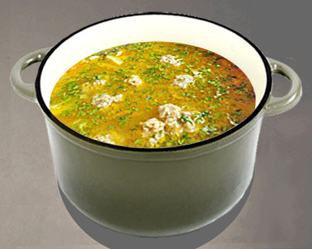 Гороховый суп с фрикадельками в кастрюле