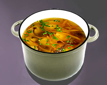Грибной суп с пельменями в кастрюле