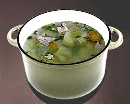 Куриный суп с кабачками в кастрюле