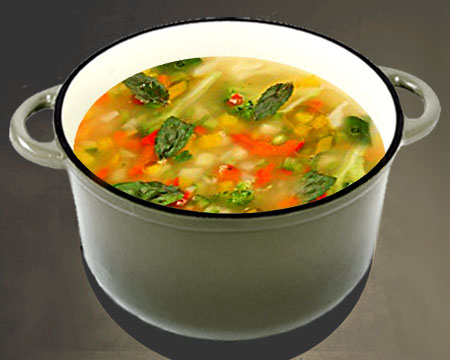 Овощной суп из брокколи с рисом в кастрюле