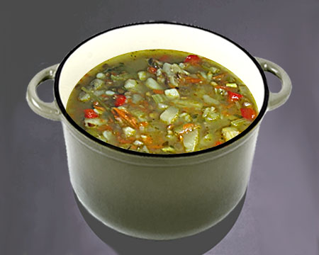 Суп из чечевицы с сельдереем в кастрюле