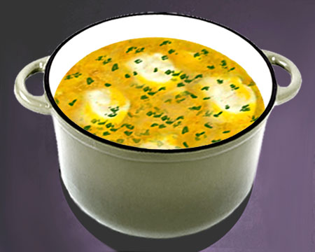 Гороховый суп с пельменями в кастрюле
