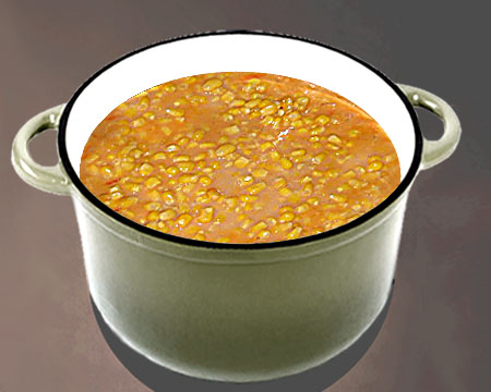 Сырный суп с кукурузой в кастрюле