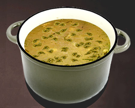 Сырный суп с клецками в кастрюле